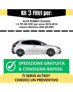 Kit 3 Filtri Tagliando per ALFA ROMEO Giulietta 1.4 TB 85 kw Benzina 2010-2016