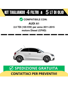 Tagliando per AUDI A1 2.0 TDI 105 kw Diesel 2011-2015 - 5 Lt di olio + 4 Filtri