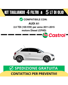 Tagliando per AUDI A1 2.0 TDI 105 kw Diesel 2011-2015 - 5 Lt di CASTROL + 4 Filtri