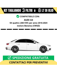 Tagliando per AUDI A4 S4 quattro 260 kw Benzina 2016-2024 - 8 Lt di olio + 3 Filtri