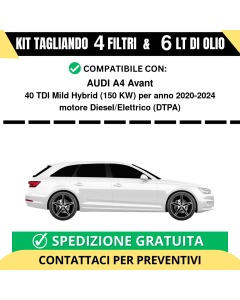Tagliando per AUDI A4 Avant 40 TDI Mild Hybrid 150 kw Diesel/Elettrico 2020-2024 - 6 Lt di olio + 4 Filtri