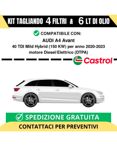 Tagliando per AUDI A4 Avant 40 TDI Mild Hybrid 150 kw Diesel/Elettrico 2020-2024 - 6 Lt di CASTROL + 4 Filtri