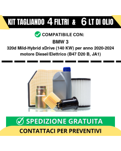 Tagliando per BMW 3 320d Mild-Hybrid xDrive 140 kw Diesel/Elettrico 2020-2024 - 6 Lt di olio + 4 Filtri