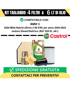 Tagliando per BMW 3 320d Mild-Hybrid xDrive 140 kw Diesel/Elettrico 2020-2024 - 6 Lt di CASTROL + 4 Filtri