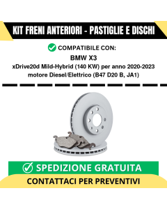KIT FRENI ANTERIORI (Pastiglie e Dischi) per BMW X3 xDrive20d Mild-Hybrid 140 kw anno 2020-2023