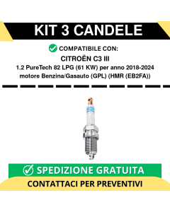 KIT 3 CANDELE per CITROËN C3 III 1.2 PureTech 82 LPG 61 kw anno 2018-2024