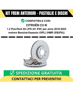 KIT FRENI ANTERIORI (Pastiglie e Dischi) per CITROËN C3 III 1.2 PureTech 82 LPG 61 kw anno 2018-2023