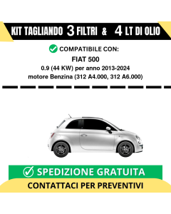 Tagliando per FIAT 500 0.9 44 kw - 4 Lt di olio + 3 Filtri anno 2013-2024