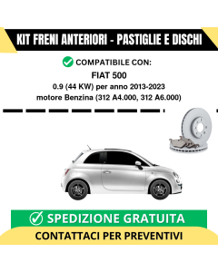 KIT FRENI ANTERIORI (Pastiglie e Dischi) per FIAT 500 0.9 44 kw anno 2013-2023