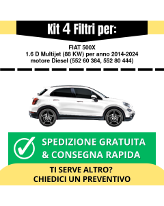 Kit 4 Filtri Tagliando per FIAT 500X 1.6 D Multijet 88 kw Diesel 2014-2024