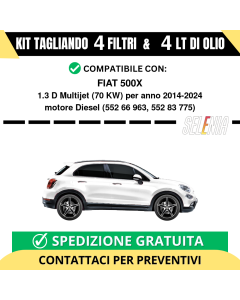 Tagliando per FIAT 500X 1.3 D Multijet 70 kw - 4 Lt di Selenia + 4 Filtri anno 2014-2024
