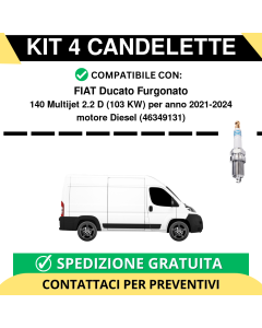 KIT 4 CANDELETTE per FIAT Ducato Furgonato 140 Multijet 2.2 D 103 kw anno 2021-2024