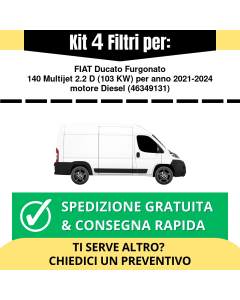 Kit 4 Filtri Tagliando per FIAT Ducato Furgonato 140 Multijet 2.2 D 103 kw Diesel 2021-2024