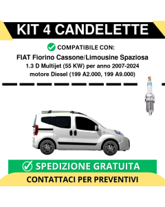 KIT 4 CANDELETTE per FIAT Fiorino Cassone/Limousine Spaziosa 1.3 D Multijet 55 kw anno 2007-2024