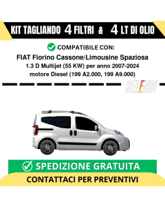 Tagliando per FIAT Fiorino Cassone/Limousine Spaziosa 1.3 D Multijet 55 kw - 4 Lt di Selenia + 4 Filtri anno 2007-2024