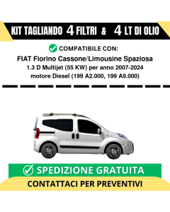 Tagliando per FIAT Fiorino Cassone/Limousine Spaziosa 1.3 D Multijet 55 kw Diesel 2007-2024 - 4 Lt di olio + 4 Filtri