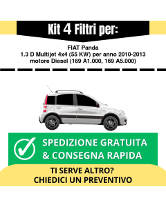 Kit 4 Filtri Tagliando per FIAT Panda 1.3 D Multijet 4x4 55 kw Diesel 2010-2013