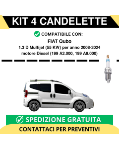 KIT 4 CANDELETTE per FIAT Qubo 1.3 D Multijet 55 kw anno 2008-2024