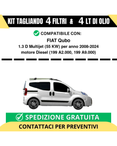 Tagliando per FIAT Qubo 1.3 D Multijet 55 kw Diesel 2008-2024 - 4 Lt di olio + 4 Filtri