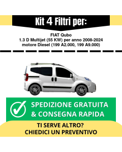Kit 4 Filtri Tagliando per FIAT Qubo 1.3 D Multijet 55 kw Diesel 2008-2024