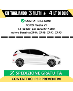 Tagliando per FORD Fiesta VII 1.1 52 kw - 4 Lt di olio + 3 Filtri anno 2017-2024