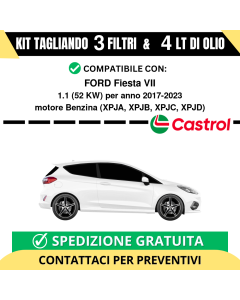 Tagliando per FORD Fiesta VII 1.1 52 kw Benzina 2017-2024 - 4 Lt di CASTROL + 3 Filtri
