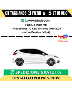 Tagliando per FORD Fiesta VII 1.0 EcoBoost 70 kw - 5 Lt di TOTAL + 3 Filtri anno 2019-2023