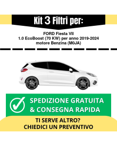 Kit 3 Filtri Tagliando per FORD Fiesta VII 1.0 EcoBoost 70 kw Benzina 2019-2024