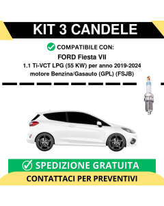 KIT 3 CANDELE per FORD Fiesta VII 1.1 Ti-VCT LPG 55 kw anno 2019-2024