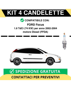 KIT 4 CANDELETTE per FORD Focus 1.8 TdCi 74 kw anno 2002-2004