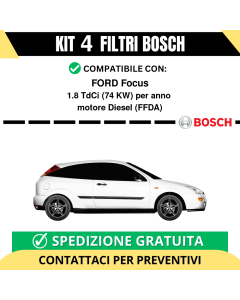 KIT BOSCH 4 Filtri tagliando per FORD Focus 1.8 TdCi 74 kw Diesel 2002-2004