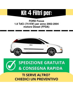 Kit 4 Filtri Tagliando per FORD Focus 1.8 TdCi 74 kw Diesel 2002-2004