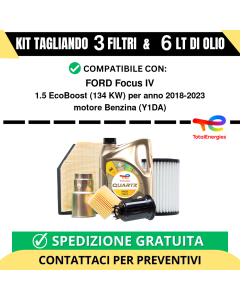 Tagliando per FORD Focus IV 1.5 EcoBoost 134 kw - 6 Lt di TOTAL + 3 Filtri anno 2018-2023