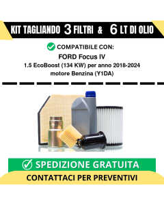 Tagliando per FORD Focus IV 1.5 EcoBoost 134 kw Benzina 2018-2024 - 6 Lt di olio + 3 Filtri