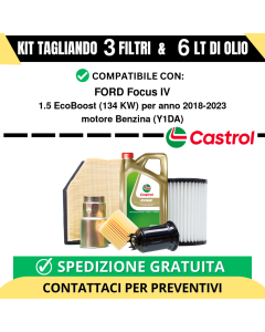 Tagliando per FORD Focus IV 1.5 EcoBoost 134 kw Benzina 2018-2024 - 6 Lt di CASTROL + 3 Filtri