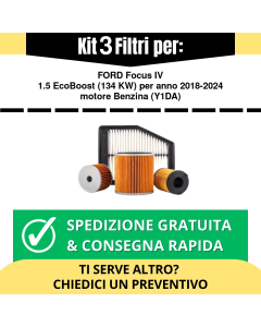 Kit 3 Filtri Tagliando per FORD Focus IV 1.5 EcoBoost 134 kw Benzina 2018-2024