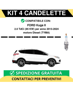 KIT 4 CANDELETTE per FORD Kuga II 2.0 TdCi 85 kw anno 2013-2024