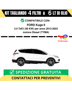 Tagliando per FORD Kuga II 2.0 TdCi 85 kw - 6 Lt di TOTAL + 4 Filtri anno 2013-2023