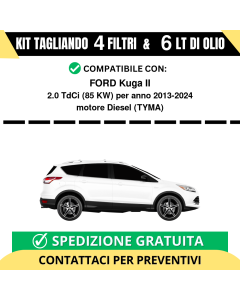 Tagliando per FORD Kuga II 2.0 TdCi 85 kw Diesel 2013-2019 - 6 Lt di olio + 4 Filtri