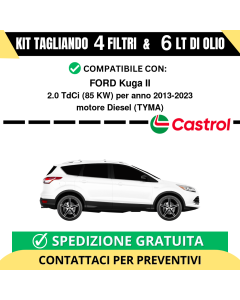 Tagliando per FORD Kuga II 2.0 TdCi 85 kw Diesel 2013-2024 - 6 Lt di CASTROL + 4 Filtri