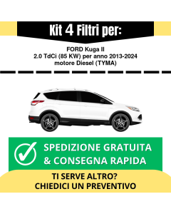 Kit 4 Filtri Tagliando per FORD Kuga II 2.0 TdCi 85 kw Diesel 2013-2024