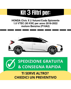 Kit 3 Filtri Tagliando per HONDA Civic X 2 Volumi/Coda Spiovente 1.0 VTEC 93 kw Benzina 2018-2022