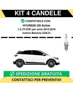KIT 4 CANDELE per HYUNDAI i20 Active 1.4 74 kw anno 2015-2018