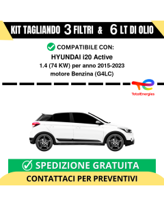 Tagliando per HYUNDAI i20 Active 1.4 74 kw - 6 Lt di TOTAL + 3 Filtri anno 2015-2023