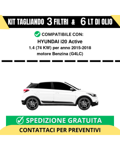 Tagliando per HYUNDAI i20 Active 1.4 74 kw Benzina 2015-2018 - 6 Lt di olio + 3 Filtri