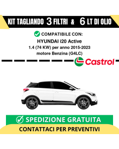 Tagliando per HYUNDAI i20 Active 1.4 74 kw Benzina 2015-2018 - 6 Lt di CASTROL + 3 Filtri