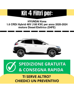 Kit 4 Filtri Tagliando per HYUNDAI Kona 1.6 CRDi Hybrid 48V 100 kw Diesel/Elettrico 2020-2024