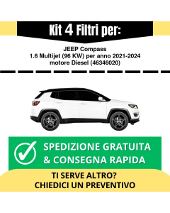 Kit 4 Filtri Tagliando per JEEP Compass 1.6 Multijet 96 kw Diesel 2021-2024
