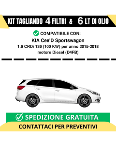 Tagliando per KIA Cee'D Sportswagon 1.6 CRDi 136 100 kw Diesel 2015-2018 - 6 Lt di olio + 4 Filtri