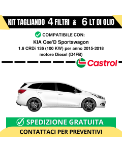 Tagliando per KIA Cee'D Sportswagon 1.6 CRDi 136 100 kw Diesel 2015-2018 - 6 Lt di CASTROL + 4 Filtri